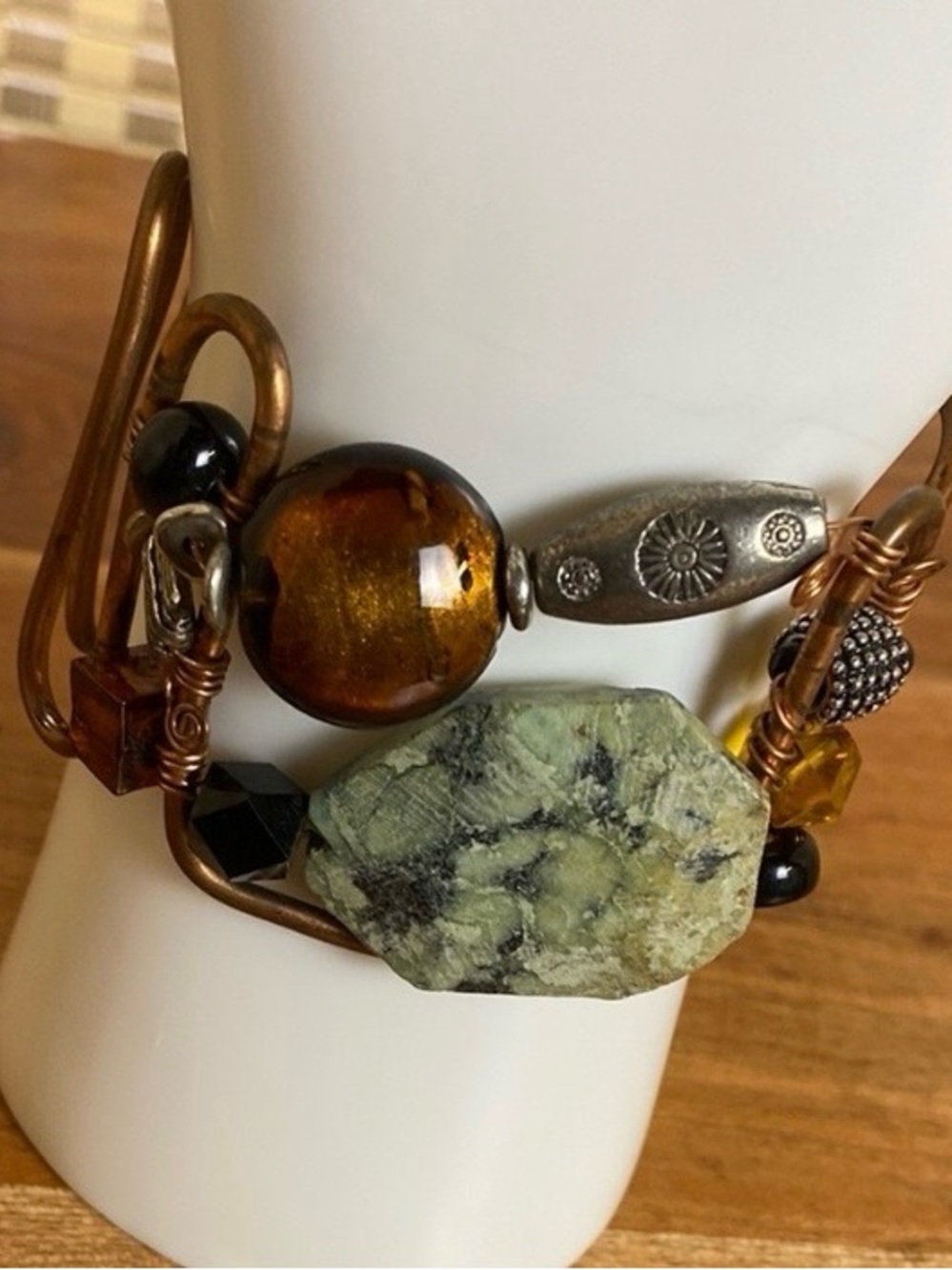 Artisan Cuff Bracelet Copper Wire Semi-Precious Stones & Beads